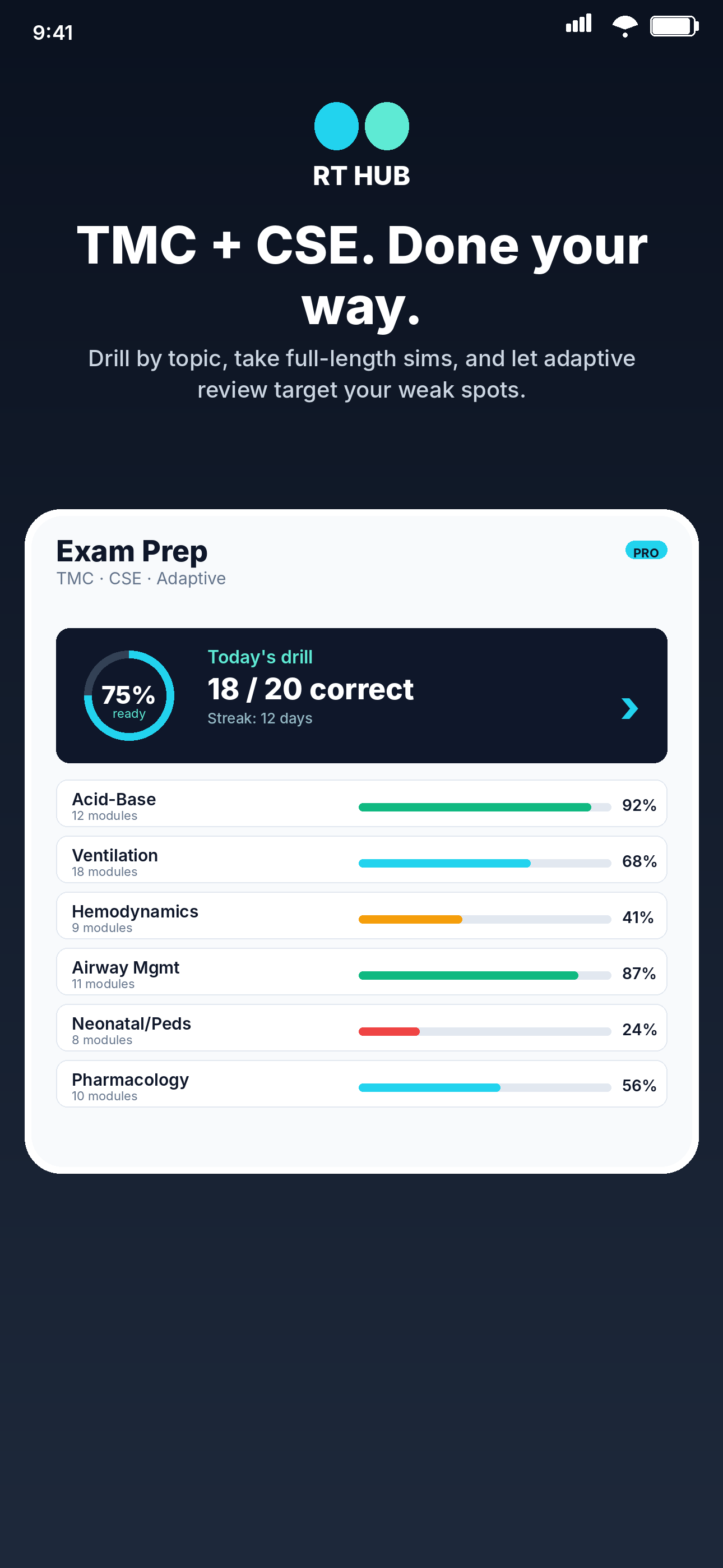 Exam prep screen